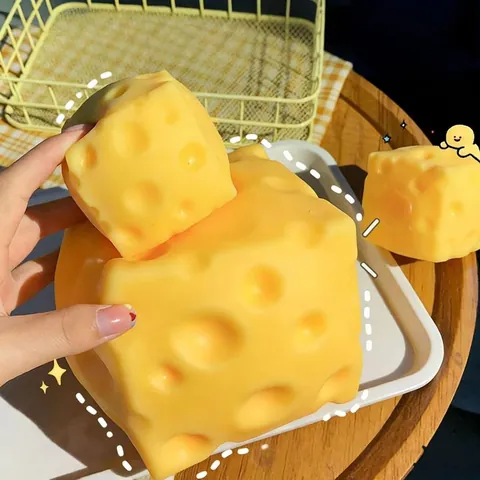 Simulazione Formaggio Squishy Giocattolo Antistress Giallo Morbido TPR Blocco di Formaggio Fidget Toy per Adulti Adolescenti Ufficio Uso Quotidiano Giocattolo Sensoriale