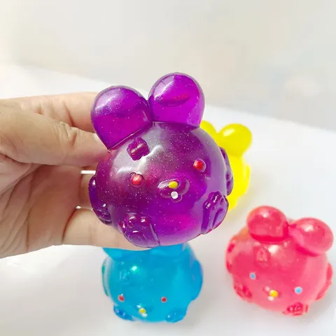 Cartoon Rabbit Sensory Squeeze Toy Maltose Squishy Stress Relief Toy Glitter Translucent Bunny Fidget Toy For Kids Adults Gift