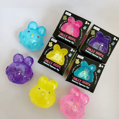 Cartoon Rabbit Sensory Squeeze Toy Maltose Squishy Stress Relief Toy Glitter Translucent Bunny Fidget Toy For Kids Adults Gift