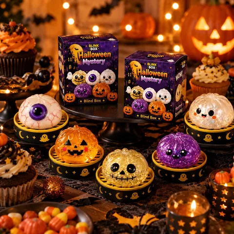 Halloween Squishy Stressabbau Spielzeug Weich TPR Quetschspielzeug Horror Kürbis Geist Augapfel Design Mystery Geschenkbox Für Party
