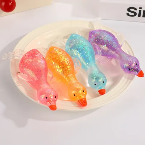 Aurora Sequin Duck Squishy Toy Slow Rebound Stress Relief Squeeze Toy TPR Animal Shaped Sensory Fidget Toy For Kids Adults Gift