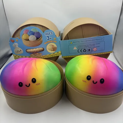 Rainbow Bun Squishy Stress Relief Toy Giant Slow Rebound Cute Expression Simulation Decompression Toy With Steamer Box