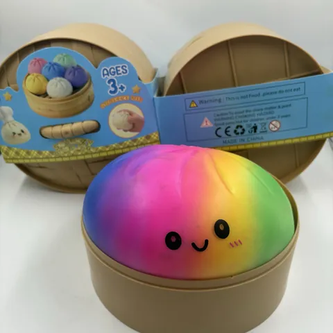 Rainbow Bun Squishy Stress Relief Toy Giant Slow Rebound Cute Expression Simulation Decompression Toy With Steamer Box