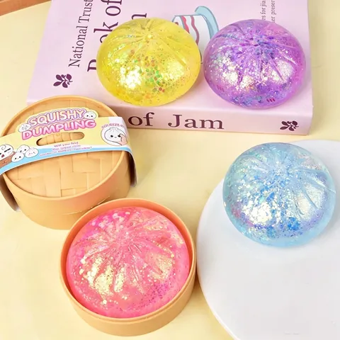 Simulation Baozi Squishy Toy With Steamer Glitter Dumpling Stress Relief Toy Soft Slow Rebound Sensory Toy For Kids Adults