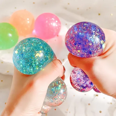 Maltose Aurora Squishy Stress Relief Ball Glitter Sequins Slow Rebound Squeeze Toy For Adults Teens Sensory Fidget Toy Fun Gift