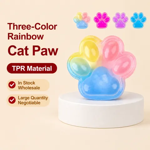 Rainbow Cat Paw Squishy Toy TPR Translucent Stress Relief Toy Cute Animal Hand Squeeze Toy For Kids Adults Office Home Fidget Toy