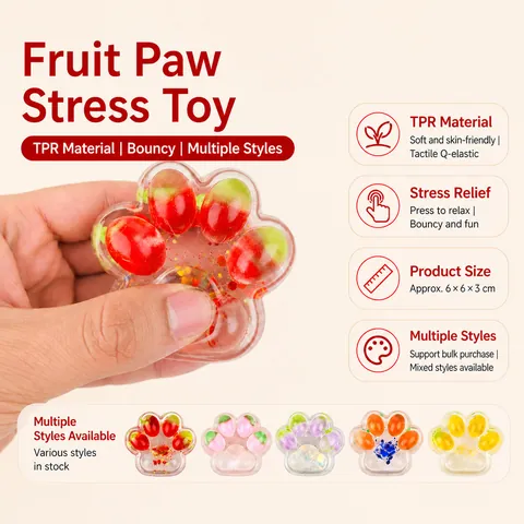 Juguete Squishy de Pata de Gato Frutal TPR Descompresión Alta Transparencia Textura Gelatina Fresa Piña Kawaii Alivio del Estrés
