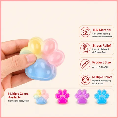 Rainbow Cat Paw Squishy Toy TPR Translucent Stress Relief Toy Cute Animal Hand Squeeze Toy For Kids Adults Office Home Fidget Toy