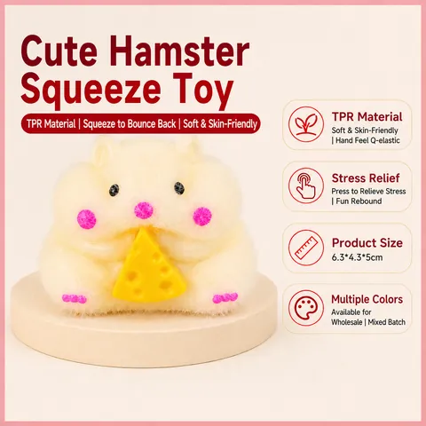 Simulation Plush Hamster Squishy Stress Relief Toy Soft Rebound TPR Squeeze Toy Cute Cartoon Animal Squishy Toy For Office Home Stress Relief