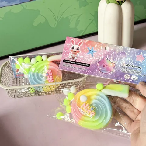 Rainbow Lollipop Squishy Toy Soft TPR Slow Rebound Stress Relief Squeeze Toy For Kids Youth Colorful Simulation Candy Toy