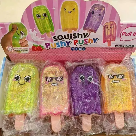 Cute Cartoon Popsicle Squishy Stress Relief Toy Glitter TPR Maltose Ice Lolly Fidget Toy For Kids Adults Gift