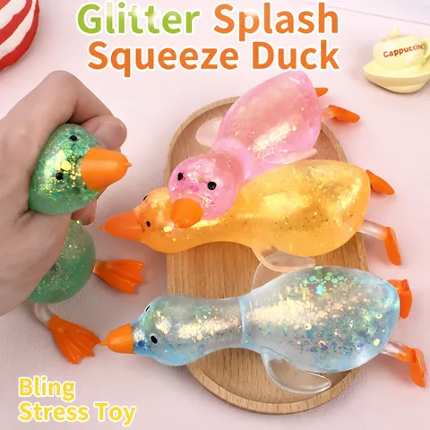 Glitter Maltose Duck Squishy Stress Relief Slow Rebound Squeeze Toy For Kids Adults Healing Soft Animals Toy