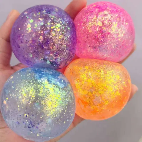 Jouet De Balle De Presse De Soulagement Du Stress De Paillettes De Maltose Translucide Balle Squishy En TPR Pour Les Adolescents Adultes