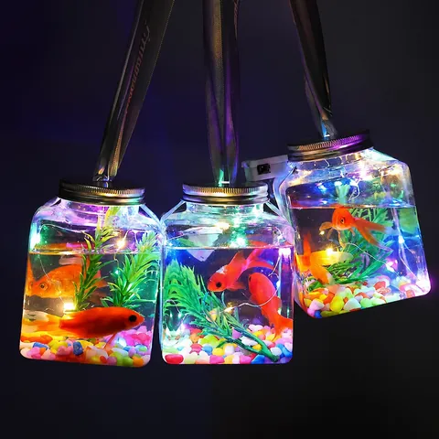 DIY Glowing Fish Jar Material Kit With LED Light Strip Artificial Water Plants Goldfish Pattern Glowing Toy For Party Night Market Decoration