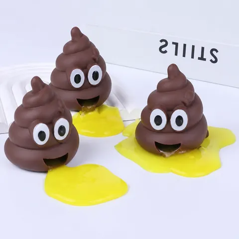 Funny Vomiting Poop Squishy Stress Relief Toy Brown Cartoon Poop Shape Prank Spoof Toy With Slime For Teens Adults Gift