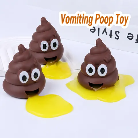 Funny Vomiting Poop Squishy Stress Relief Toy Brown Cartoon Poop Shape Prank Spoof Toy With Slime For Teens Adults Gift