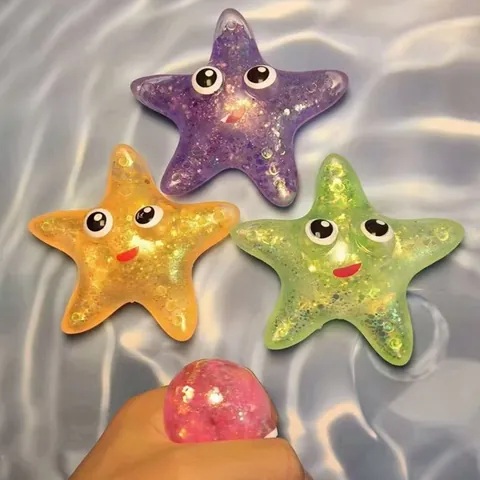 Giocattolo Antistress Stella Marina Squishy Polvere Dorata Giocattolo Creativo Stella Marina da Spremere per Bambini Adulti