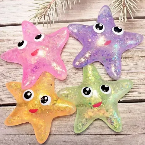 Giocattolo Antistress Stella Marina Squishy Polvere Dorata Giocattolo Creativo Stella Marina da Spremere per Bambini Adulti
