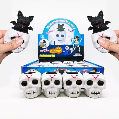 Jouet à Presser Crâne d'Halloween Chauve-Souris Pop Up Soulagement du Stress Squishy Tasse en TPR pour Fête d'Enfants Cadeau