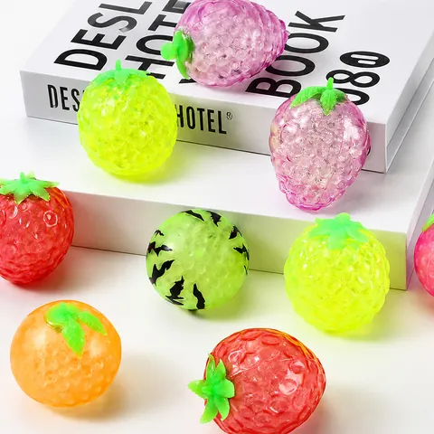 Simulation Fruit Squeeze Toy Squishy Stress Relief Fidget Toy With Colorful Beads Watermelon Strawberry Pineapple Sensory Toy For Kids Adults