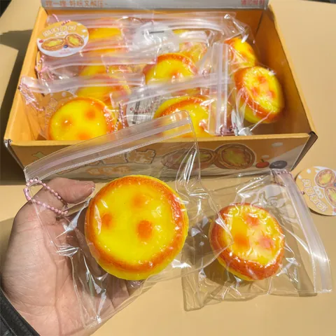 Simulated Egg Tart Squishy Slow Rebound Stress Relief Toy Soft Fluid Filling Sensory Toy For Kids And Adults Daily Office Decor
