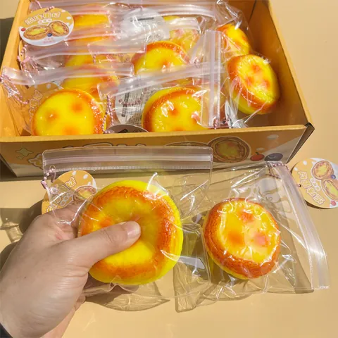 Simulated Egg Tart Squishy Slow Rebound Stress Relief Toy Soft Fluid Filling Sensory Toy For Kids And Adults Daily Office Decor