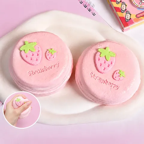 Pink Strawberry Souffle Silicone Squishy Toy Handmade Stress Relief Slow Rebound Squeeze Toy for Kids Adults Cute Gift