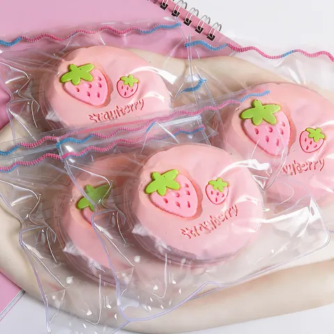 Pink Strawberry Souffle Silicone Squishy Toy Handmade Stress Relief Slow Rebound Squeeze Toy for Kids Adults Cute Gift