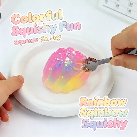 Handmade Pudding Squishy Toy Silicone Rainbow Transparent Sensory Stress Relief Fidget Toy Soft Squeeze Toy For Kids Adults