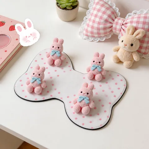 Jouet Squishy en Silicone Fait Main Lapin Aux Oreilles Dressées Anti Stress Texture Flocage Lapin Rose Jouet à Presser Souple