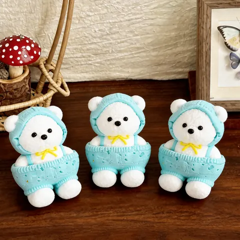Handmade Silicone Bear Squishy Stress Relief Toy Cute Animal Overalls Bear Squeeze Toy Soft Slow Rising Toy For Adults Gift