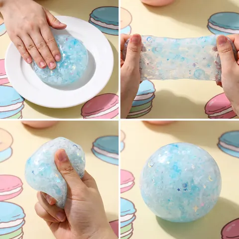 Giocattolo Squishy Antistress in Silicone Alimentare Sfera di Cristallo Celeste Con Paillette Stella Luna per Adulti Adolescenti