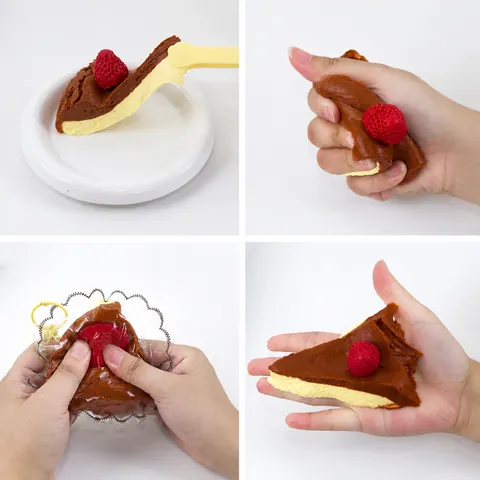 Jouet Squishy Gâteau Café Fraise en Silicone de Qualité Alimentaire Anti-stress à Rebond Lent Jouet à Presser pour Enfants Adultes