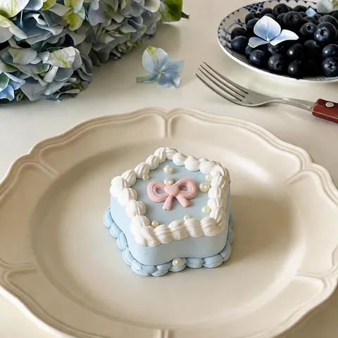 Handmade Silicone Blue Star Cake Squishy Toy Stress Relief Squeeze Toy Simulated Food Dessert With Bow Pearl Decor For Kids Adult