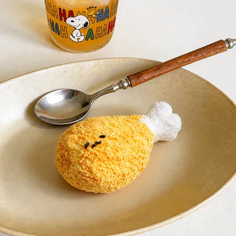 Jouet Squishy en Forme de Pilon de Poulet Frit Anti-stress en Silicone Souple Fait à la Main Simulation de Nourriture Mignonne