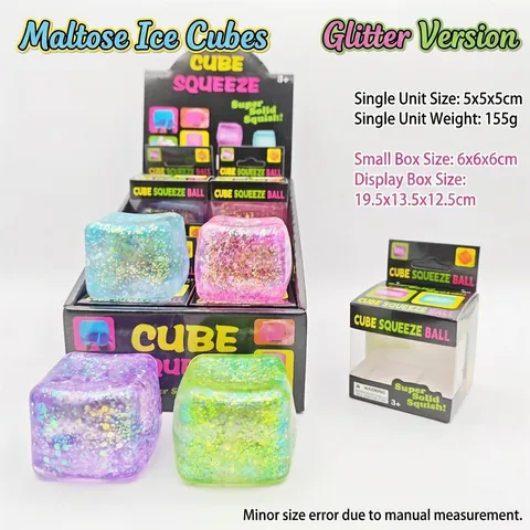 Transparent Maltose Ice Cube Squishy Toy Glitter Slow Rising Fidget Stress Relief Sensory Toy For Kids Adults
