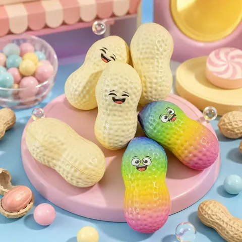 Rainbow Peanut Shaped Squishy Slow Rebound Stress Relief Toy PU Foam Sensory Fidget Toy For Kids Adults Fun Stress Relief Gift