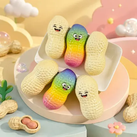 Rainbow Peanut Shaped Squishy Slow Rebound Stress Relief Toy PU Foam Sensory Fidget Toy For Kids Adults Fun Stress Relief Gift