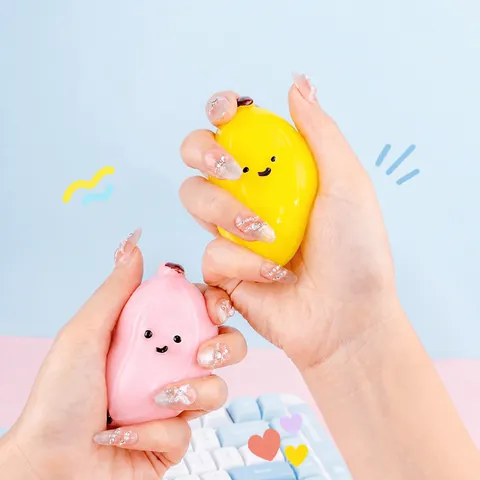 Cute Simulation Banana Squishy Stress Relief Toy Soft TPR Decompression Fidget Toy With Smile Face Desktop Ornament For Adult