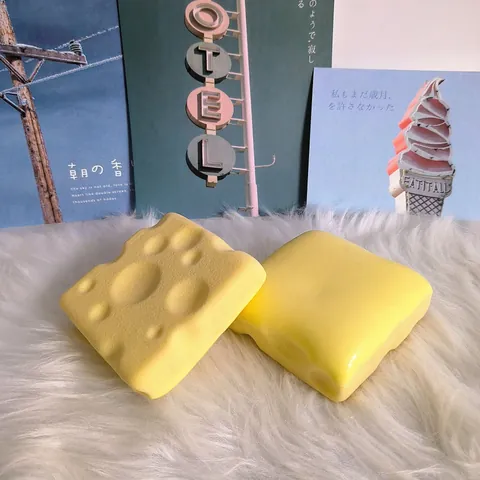 Cheese Toast Bread Slow Rebound Squishy Stress Relief Toy Soft PU Simulated Food Squeeze Toy For Office Daily Decoration Gift