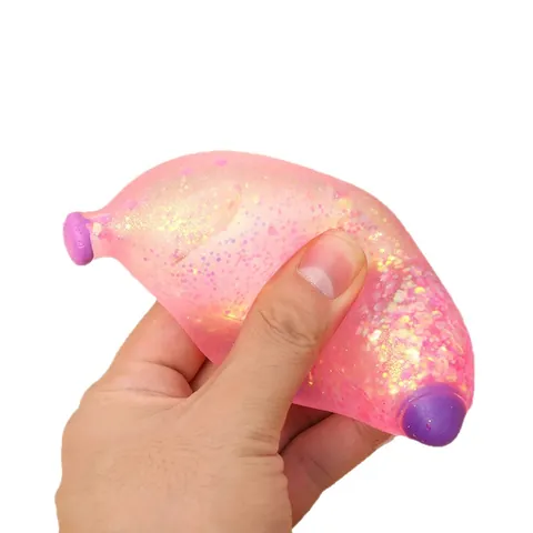 Jouet de Décompression Squishy Banane au Maltose Silicone TPR Rebond Lent Jouet à Presser Fruit Avec Paillettes Pour Adultes