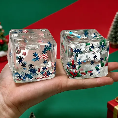 Christmas Limited Maltose Ice Cube Squishy Toy Transparent Stress Relief Toy With Snowflake Santa Elements For Kids Adults