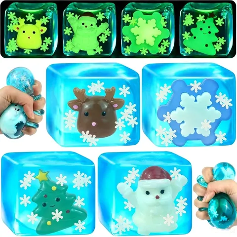 Christmas Luminous Squishy Toy Stress Relief Ice Cube Slow Rebound TPR Santa Reindeer Tree Snowflake Glow In The Dark Fidget Toy