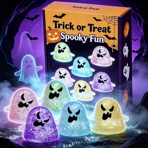 Halloween Ghost Squishy Toy Stress Relief Sensory Toy Glitter Maltose Ghost Squeeze Toy For Halloween Party Favor Kids Adults
