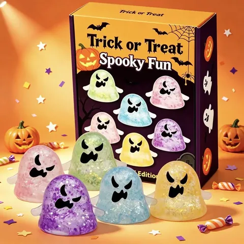 Halloween Ghost Squishy Toy Stress Relief Sensory Toy Glitter Maltose Ghost Squeeze Toy For Halloween Party Favor Kids Adults