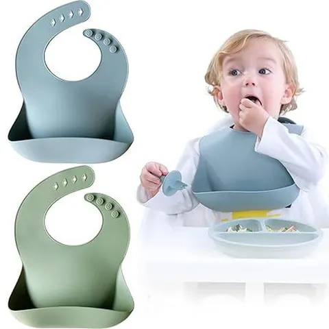 Soft Silicone Baby Bibs Waterproof Adjustable 3D Leak-Proof Feeding Bib For Toddler Food Grade Easy Clean Solid Color Bib