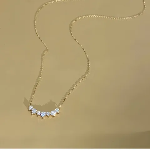 Collar con Colgante de Sonrisa de Plata de Ley S925 para Mujer Chapado en Oro de 18K Barra Curva Circonia Incrustada Joyería