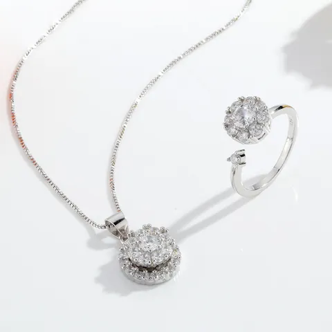 Joyas de Zirconia Giratorias de Girasol de Cobre Incrustado Anillo y Collar Chapados en Oro Rosa Oro Blanco Botánico Floral Accesorios de Moda Regalo Mujer