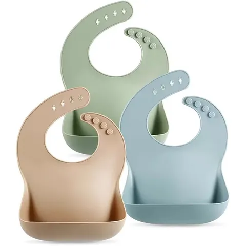 Soft Silicone Baby Bibs Waterproof Adjustable 3D Leak-Proof Feeding Bib For Toddler Food Grade Easy Clean Solid Color Bib