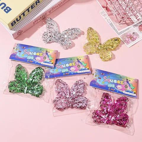 Butterfly Squishy Decompression Toy Cartoon Slow Rebound Sensory Toy With Glitter Sequins For Kids Adults Stress Relief Gift